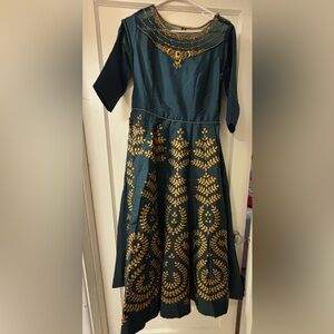3/4th sleeve anarkali style gown with same color pajama and dupatta
